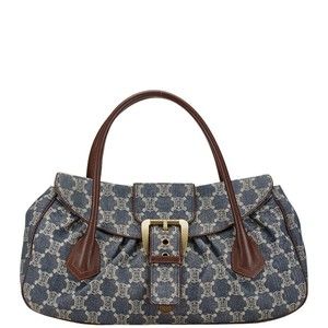 Celine Paris Macadam Boogie Handbag Blue Brown Denim Leather
